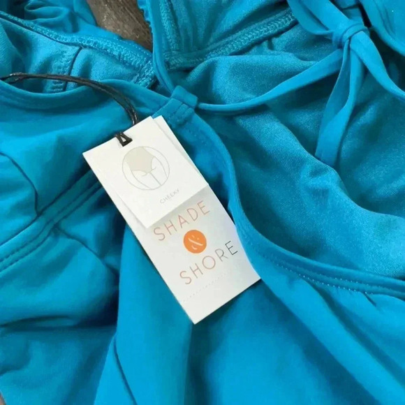 SHADE & SHORE - WOMEN'S ONE-PIECE TEAL CHEEKY SWIMSUIT RUFFLES STRAPS L (12-14) - Picture 9 of 14